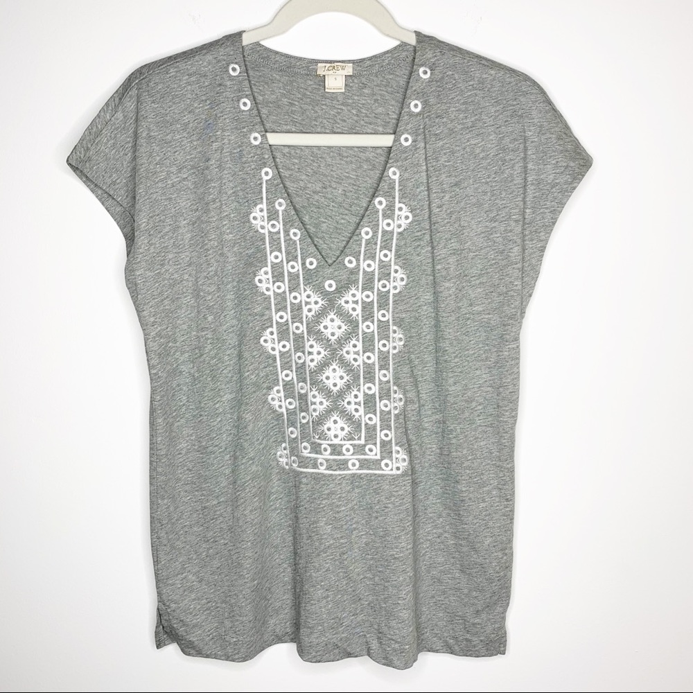 J. Crew Embroidered Grey Dolman Short Sleeve Tee